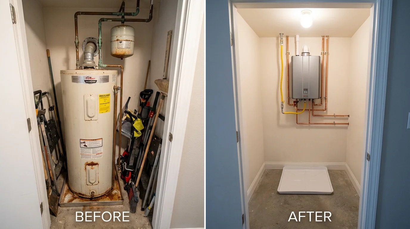 Tank water heater versus wall-mounted tankless unit comparison for Carrollton, KY homeowners